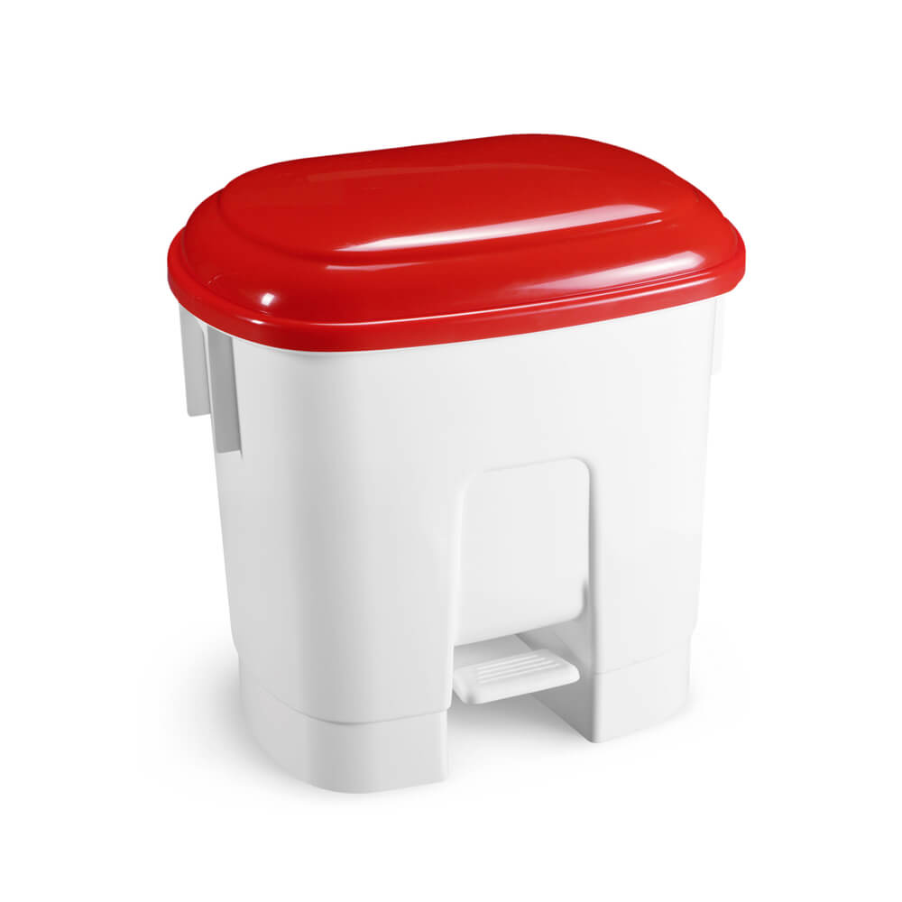 Контейнер мусорный с педалью и разделителем для двух мешков, полипропилен, белый с красной крышкой, (00005731) 