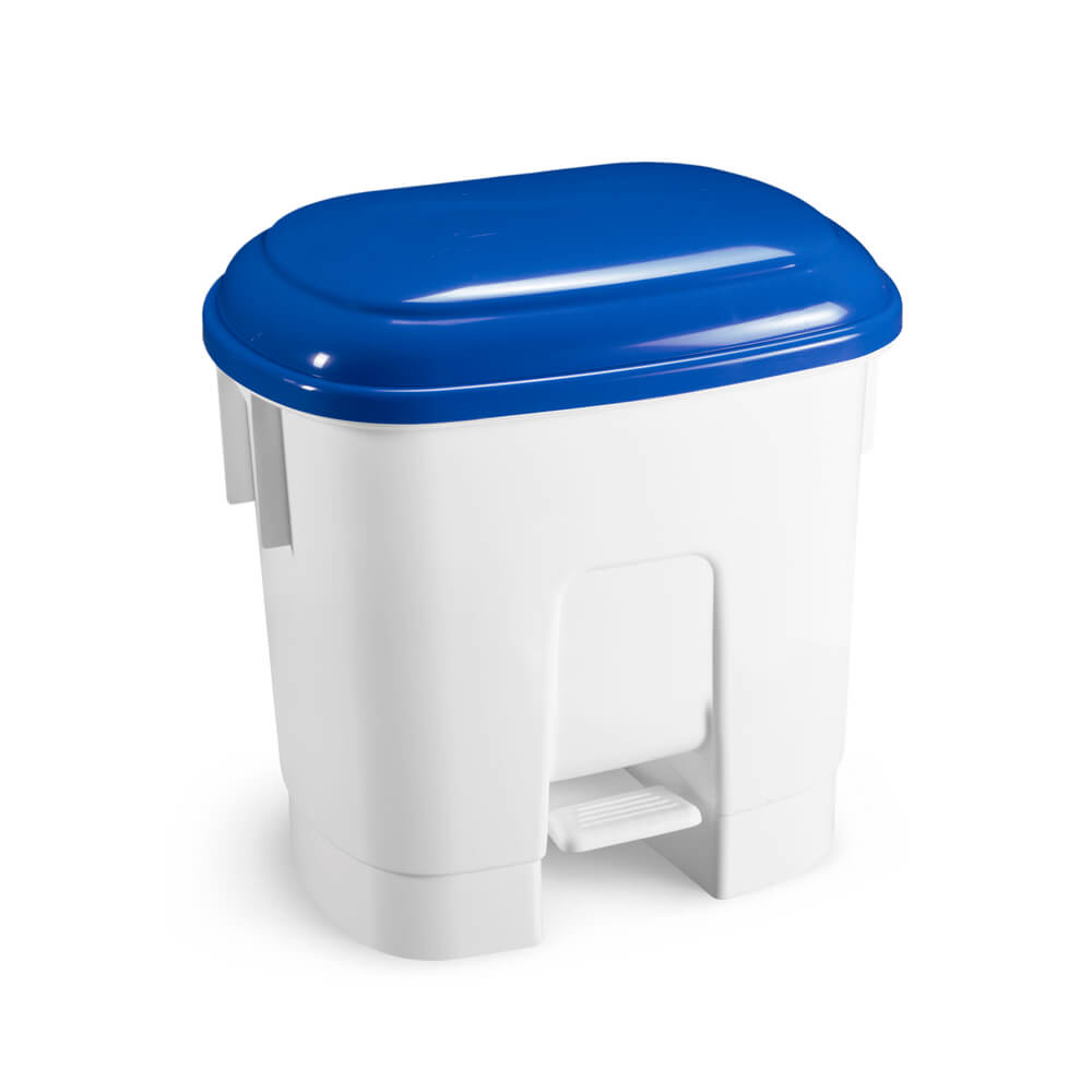 Контейнер мусорный с педалью и разделителем для двух мешков, полипропилен, белый с синей крышкой (00005732) 